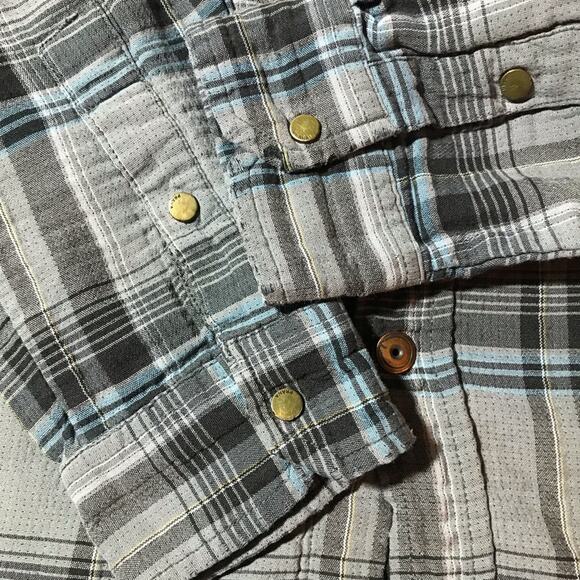Prana Med lined grey plaid metal snap closure flannel organic cotton broken in - Picture 12 of 12